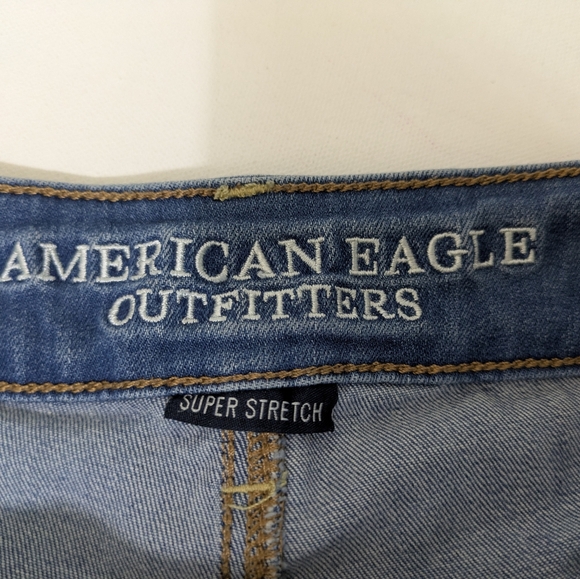 American Eagle Denim Shorts 0 Wash Blue Distressed Stretch Cuffed Women Hi Rise - Picture 11 of 12